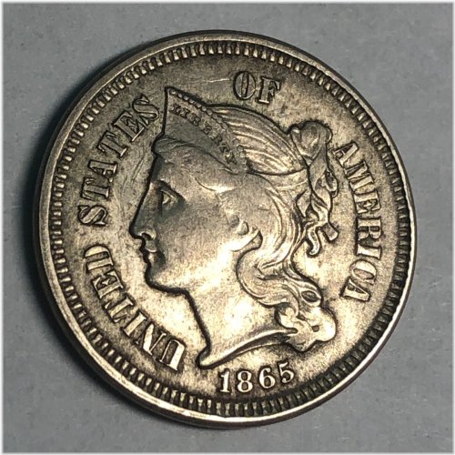 1865 XF Three Cent Nickel