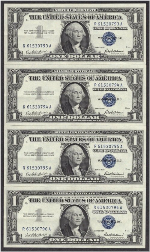 Sequential 1957 Plain $1 One Dollar Silver Certificates Lot