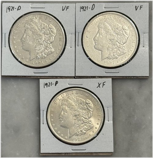 1921-D and 1921-P Morgan Dollar Lot - VF to XF Condition - 90% Silver