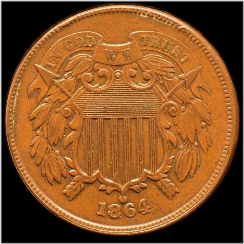 1864 Large Motto Two Cent Coin - Almost Uncirculated