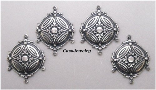 Antiqued Sterling Silver Plated Chandelier Rings - Set of 4