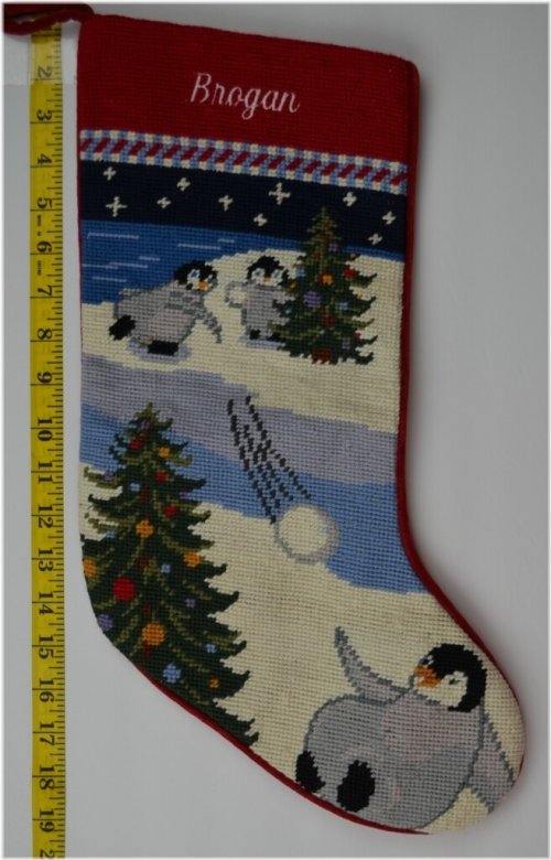 Penguin Perch Needlepoint Stocking by Lands End