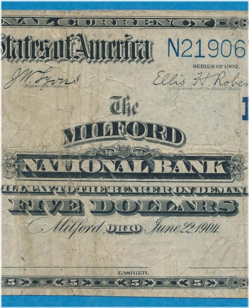 Milford National Bank $5.00 1902 Large Size Note