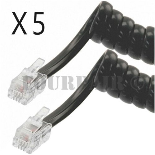 Extended Reach Telephone Coil Cables - 5 Pack (Black)