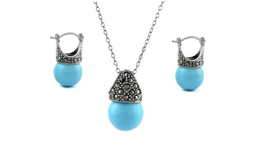 Turquoise Marcasite Sterling Silver Jewelry Set