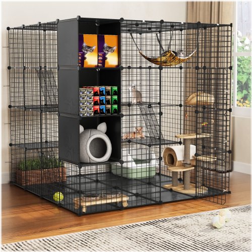 Feline Haven with Multi-Level Hammock and Storage Cube