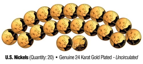 Gold-Plated Bison Nickels - Set of 20 Authentic Uncirculated Coins