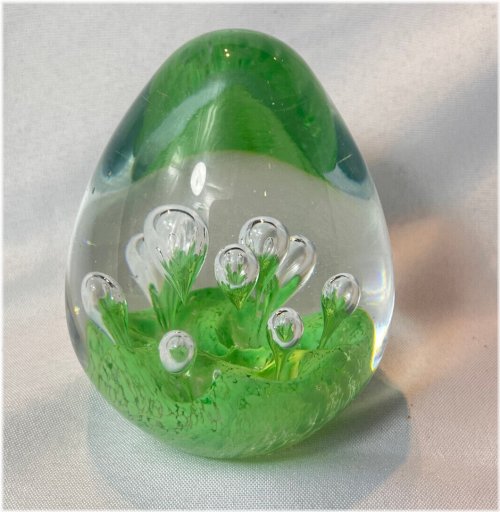Emerald Glass Bubble Egg Paperweight