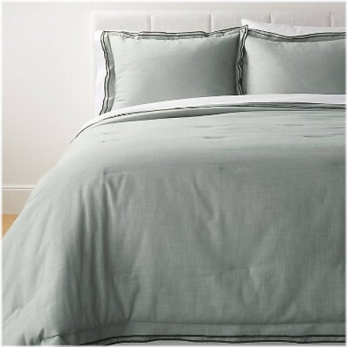 Double Flange Merrow Stitch Comforter & Sham Set in Light Teal