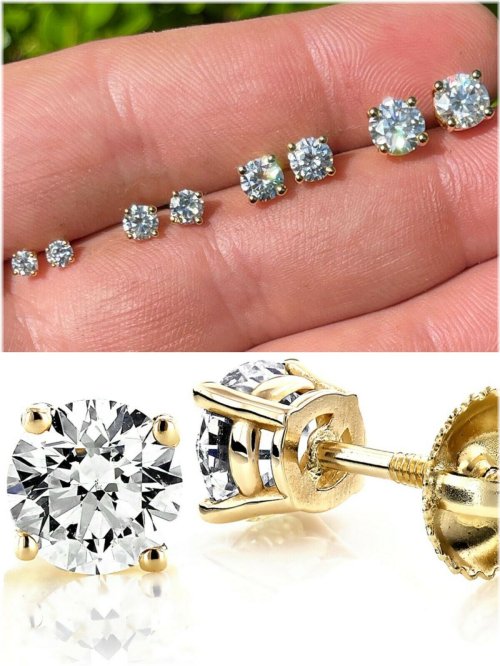 Moissanite Stud Earrings - 14k Gold Plated 925 Silver