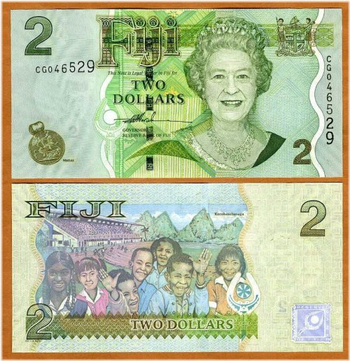 Fijian Two Dollar Banknote featuring Queen Elizabeth II, 2007 Issue