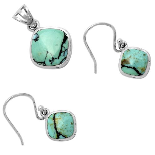 Tibetan Turquoise Silver Pendant Earrings Set