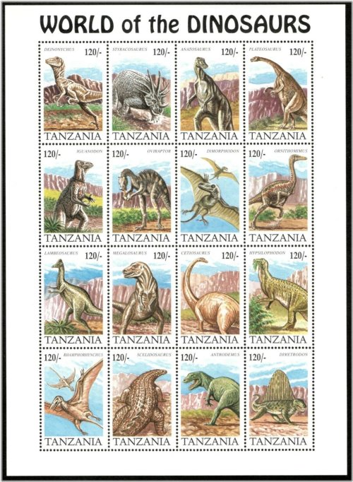 Prehistoric Wonders Stamp Collection: Tanzania 1994 - Sheet of 16 MNH Stamps (Scott 1251)