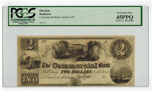 Gratiot Michigan THE COMMERCIAL BANK $2 Obsolete Currency
