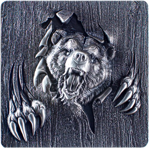 Korea Furious Beasts Series Grizzly Bear Antiqued Silver Stacker