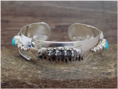 Turquoise Wolf Pack & Rope Cuff Bracelet - Platero