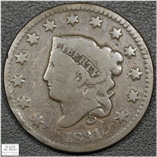 Copper Coronet Matron Head Large Cent - 1831 LL Variety