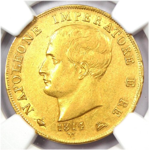 Italian States Gold Napoleon 40 Lire Coin - NGC AU58 Certified