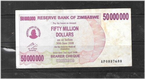 Zimbabwe 2008 $50 Million Banknote