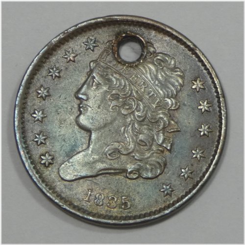 1835 Classic Head Half Cent - Nearly Uncirculated with Hole