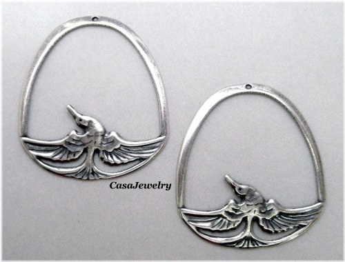 Phoenix Rising Silver Plated Findings (2 Piece Lot)