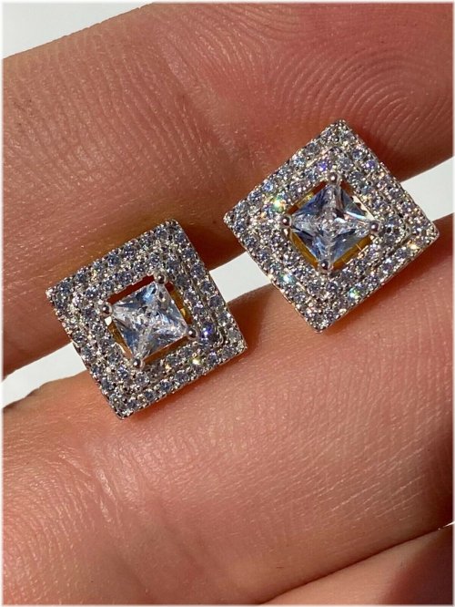 Square CZ Stud Earrings for Men