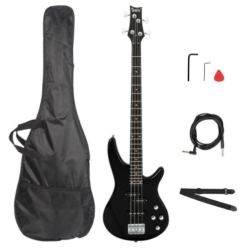 Midnight 4-String Electric Bass Guitar with Gig Bag and Accessories