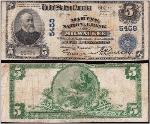 Historic Milwaukee $5 National Banknote