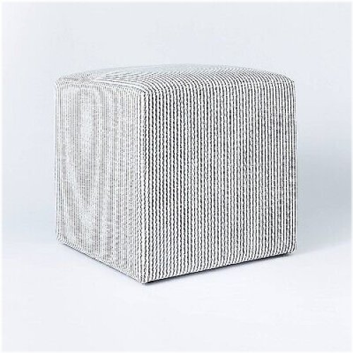 Navy Stripe Upholstered Cube Pouf - Lynwood Square