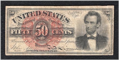 Lincoln 50 Cents Fourth Issue Fractional Currency Note (Very Fine)