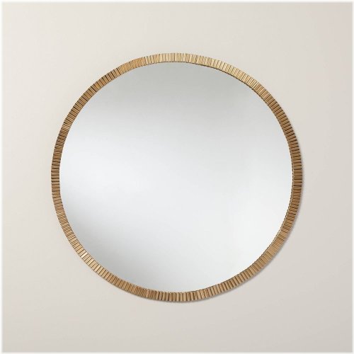 Brass Pleated Round Antique Wall Mirror