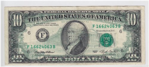 Reverse Print Offset Error - 1993 $10 Federal Reserve Note