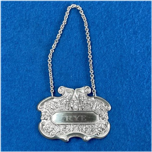 Elegant Grapevine Sterling Silver Liquor Bottle Label