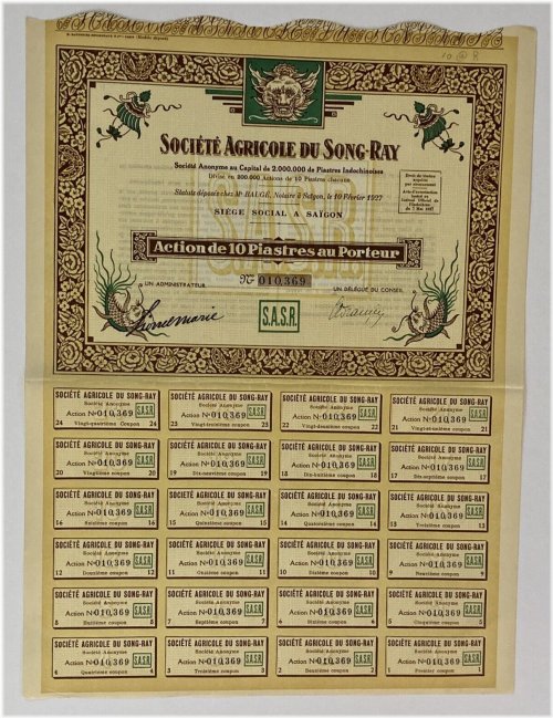 Indochine Agricultural Heritage Stock Certificate