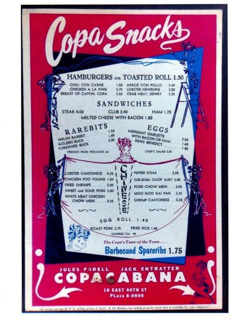 Copacabana Nights Menu Reprint