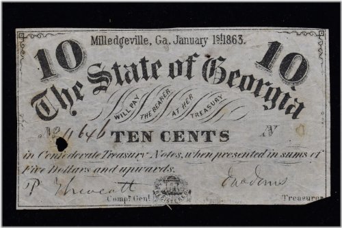 Georgia 1863 10 Cent Confederate Note