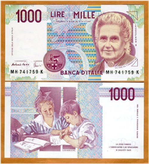 Montessori Italy 1000 Lire Banknote, 1990 UNC P-114 (114a)