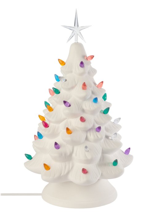 Festive Bisque Tree with Light Base