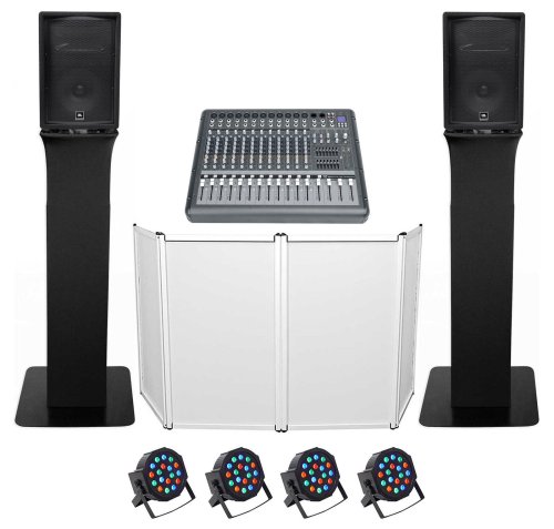 Ultimate DJ Sound System Bundle with JBL Speakers, Mixer, Stands and Facade