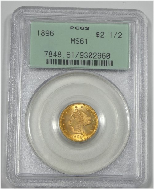 Liberty Gold Quarter Eagle - 1896 Certified MS 61