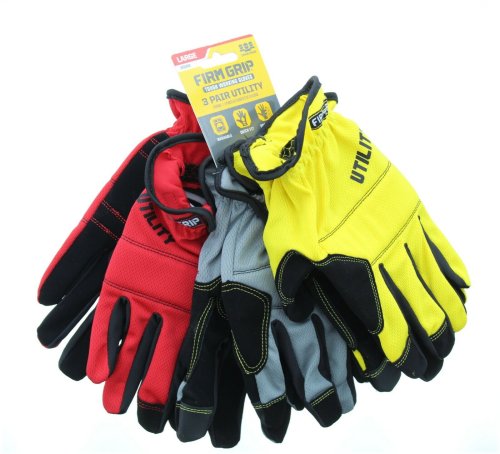 Stretch Utility Gloves, 3 Pairs, Assorted Colors