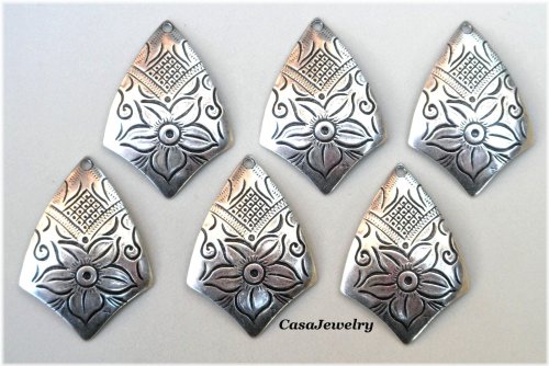 Sterling Silver Plated Kite Shape Findings - 6 Piece Lot