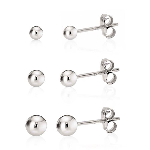 Smooth Silver Sphere Earring Trio Set