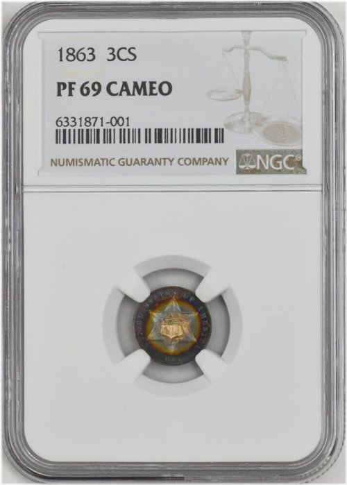 1863 Finest Known Three Cent Silver PF69 Cameo NGC