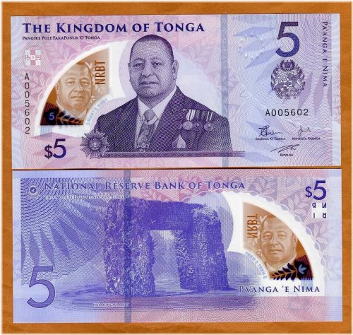 Tonga 5 Pa'anga UNC Polymer Banknote, New Series