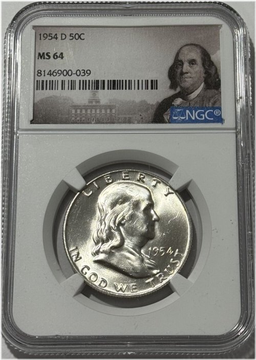 Silver Portrait 1954 D NGC MS64 White Franklin Half Dollar