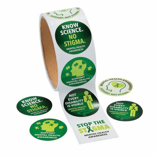 Green Ribbon Sticker Roll - 100 Mental Health Awareness Stickers