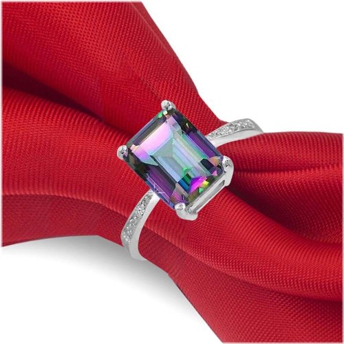 Mystic Emerald Cut Sterling Silver Ring