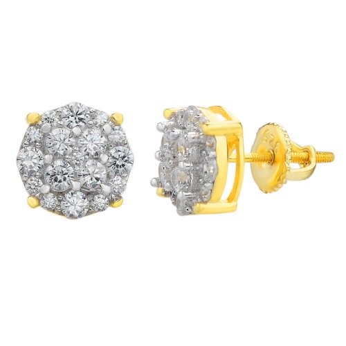 Golden Diamond Studs for Men with Solid 925 Silver Buttons