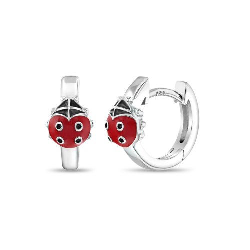 Tiny Ladybug Hoop Earrings in Sterling Silver